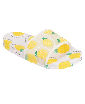 Yellow Bee Pineapple Print Slip Ons - White