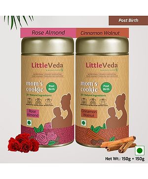 Littleveda Post Birth and Lactation Cookies Cinnamon Walnut & Rose Almond Flavour Pack of 2 - 150 gm Each