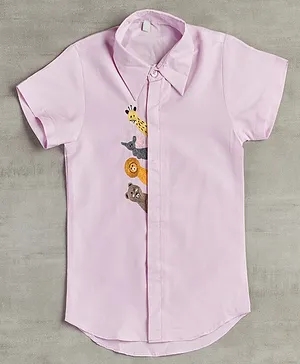 Nino by Vani Mehta Half Sleeves Peek A Boo Animals Embroidered Shirt - Lavender