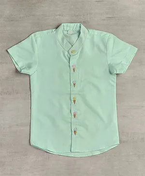 Nino by Vani Mehta Half Sleeves Ice Cream Cone Embroidered Shirt - Mint Green