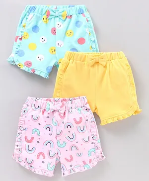 Babyoye Cotton Knee length Shorts Pack of 3 - Blue Yellow Pink