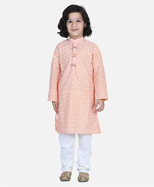 Lilpicks Couture Thread Chikankari Full Sleeves Kurta With Pajama - Peach