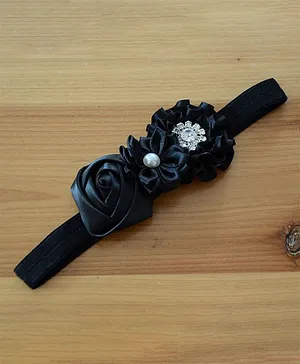 Bhoomi Collection Flowers With Rhinestone Headband - Black