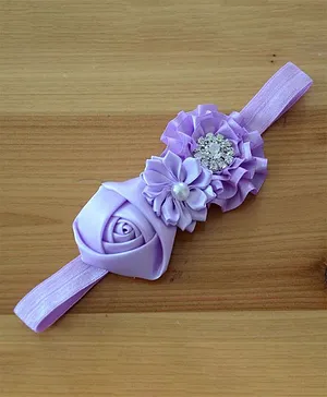 Bhoomi Collection Flowers With Rhinestone Headband - Purple