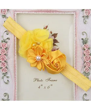 Bhoomi Collection Stain Rose Pearl Chiffon Flower Rhinestone Headband - Yellow