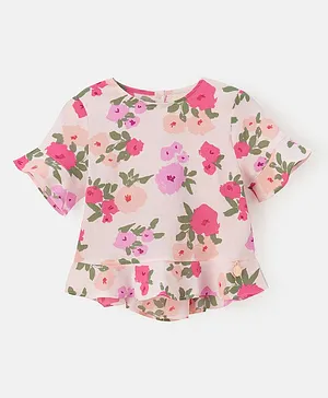 Angel & Rocket Floral Print Half Sleeves Top - Pink