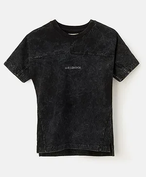 Angel & Rocket Half Sleeves Acid Wash Solid T-Shirt - Black
