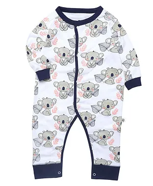 The Mom Store Full Sleeves Koala Print Romper - Blue & White
