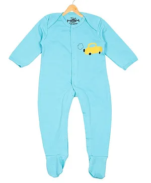 The Mom Store Full Sleeves Car Print Footed Romper - Blue