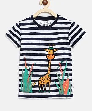 Li'L tomatoes Half Sleeves Striped T-Shirt With A Surprise Gift Pen - Navy White