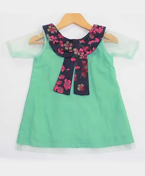 Many frocks & Floral Collar Sleeveless Dress - Green