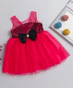 Barbie by Many Frocks & Sleeveless Polka Dotted Flare Dress With Hair Clip - Pink