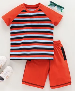 Ventra Raglan Half Sleeves Striped Tee & Shorts Set - Red