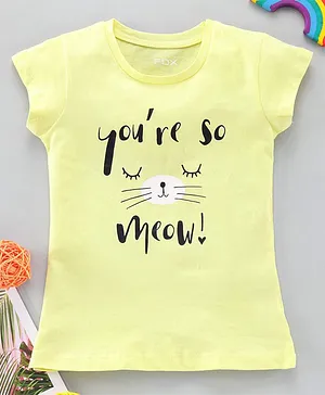 Fox Baby Half Sleeves Tee Kitty Print - Yellow