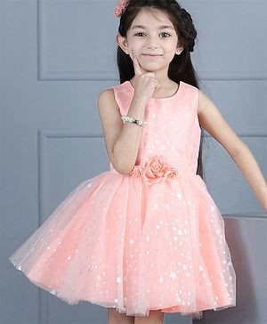 Babyhug Sleeveless Frock Star Embellishment - Peach