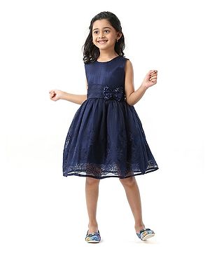 Babyhug Sleeveless Party Wear Frock With Bow - Blue