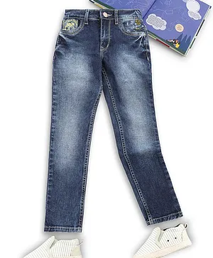 Sodacan Print On Pocket Full Length Jeans - Blue