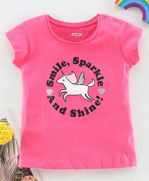 Fox Baby Half Sleeves Tee Unicorn Print - Pink
