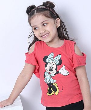 Babyhug Half Sleeves Top Minnie Mouse Print  - Peach