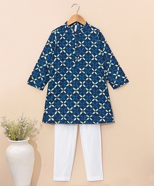 Babyhug Full Sleeves Ethnic Kurta Pajama - Blue (Print on Neck May Vary)