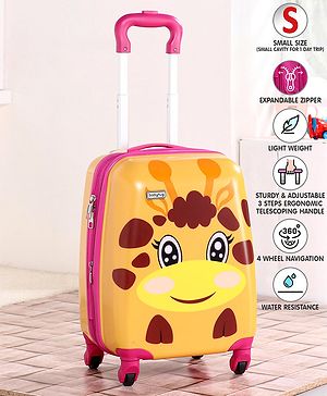 Babyhug Kid's Expandable Trolley Bag Giraffe Print Yellow - 18 Inches| Shock Resistant| Telescopic Handle| Water Resistant| Easy Zipper Closure| Durable Wheels