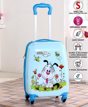 Babyhug Kid's Expandable Trolley Bag Cartoon Print Blue - 18 Inches| Shock Resistant| Telescopic Handle| Water Resistant| Easy Zipper Closure| Durable Wheels