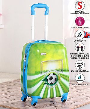 Babyhug Kid's Expandable Trolley Bag Ball Print Green - 18 Inches| Shock Resistant| Telescopic Handle| Water Resistant| Easy Zipper Closure| Durable Wheels