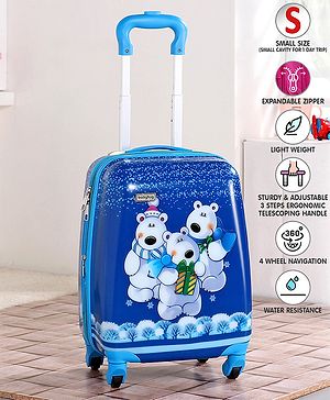 Babyhug Kid's Expandable Trolley Bag Bear Print Blue - 18 Inches| Shock Resistant| Telescopic Handle| Water Resistant| Easy Zipper Closure| Durable Wheels
