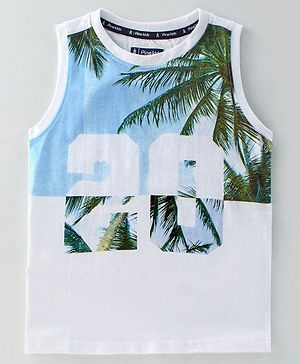 Pine Kids Sleeveless Tee Tree Print - White Green