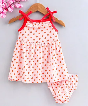 Babyhug Singlet Neck Frock with Bloomer - Red
