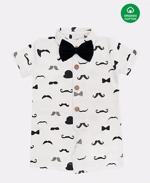 Nino Bambino 100% Organic Cotton Moustache Print Short Sleeves Romper - White