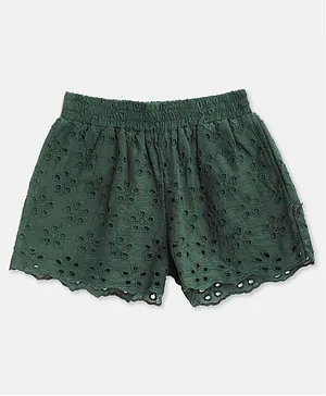 Cherry Crumble by Nitt Hyman Schiffli Embroidery Playful Shorts - Green