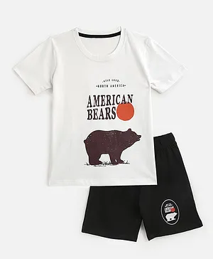 KIDSCRAFT Half Sleeves Bear Print Tee With Shorts - White