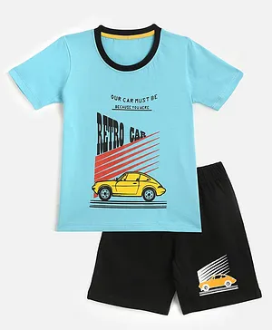 KIDSCRAFT Half Sleeves Car Print Tee With Shorts - Blue