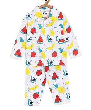 The Mom Store Full Sleeves Fruits Print Night Suit Set - Multicolor