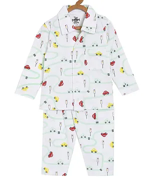 The Mom Store Full Sleeves Vehicle Print Night Suit Set - Multicolor