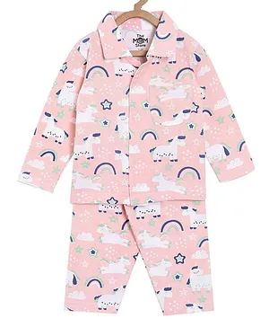 The Mom Store Full Sleeves Unicorn Print Night Suit - Multicolor