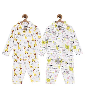 The Mom Store Combo of 2 Full Sleeves Giraffe Print Night Suit  - Multicolor
