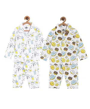 The Mom Store Combo of 2 Full Sleeves Donut Print Night Suit  - Multicolor