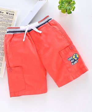 Babyhug Shorts With Drawstring Text Print - Orange