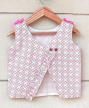 Ikeda Designs Sleeveless Printed Back Overlap Pattern Ruffled Top - Pink