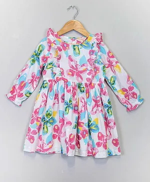 Lil Drama Full Sleeves Butterfly Print Dress - Multi Color