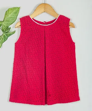 Tangerine Closet Sleeveless Embroidery Detailing  A Line Lace Dress - Dark Pink