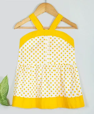 Tangerine Closet Sleeveless Polka Dot Print  Dress - Yellow & Cream