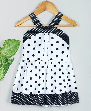 Tangerine Closet Sleeveless Polka Dot Print  Dress - Black & White
