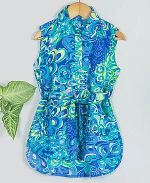 Tangerine Closet Sleeveless Abstract Print Shirt Style Dress  - Blue