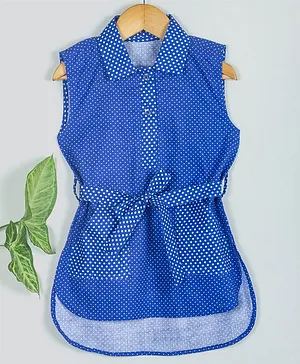 Tangerine Closet Sleeveless Polka Print Style Dress  - Blue