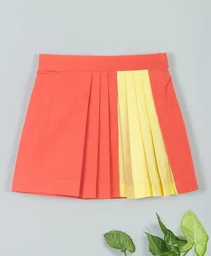 Tangerine Closet Pleated Color Blocked Skirt - Light Peach