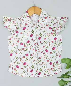 Tangerine Closet Cap Sleeves Floral Print Top - White