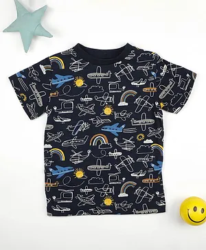 Little Jump Short Sleeves Helicopter Print Tee - Blue